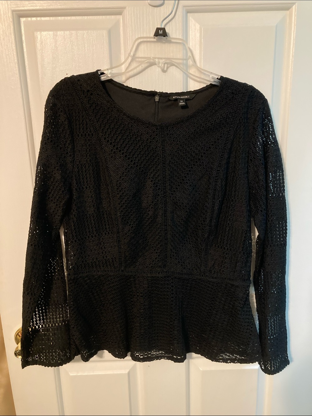50% off 3+ bundle, Banana Republic Black Crochet Peplum Long-Sleeve Top